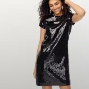 J. Crew Black Sequin T-Shirt Style Dress - Size 4P - Petite - Sequin Cocktail